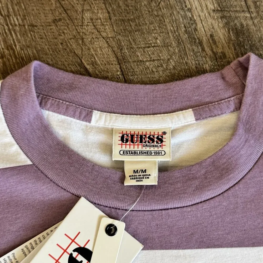 Guess Men’s Multicolor White/Purple Cole Heather Stripe Tee Size M - Picture 3 of 5